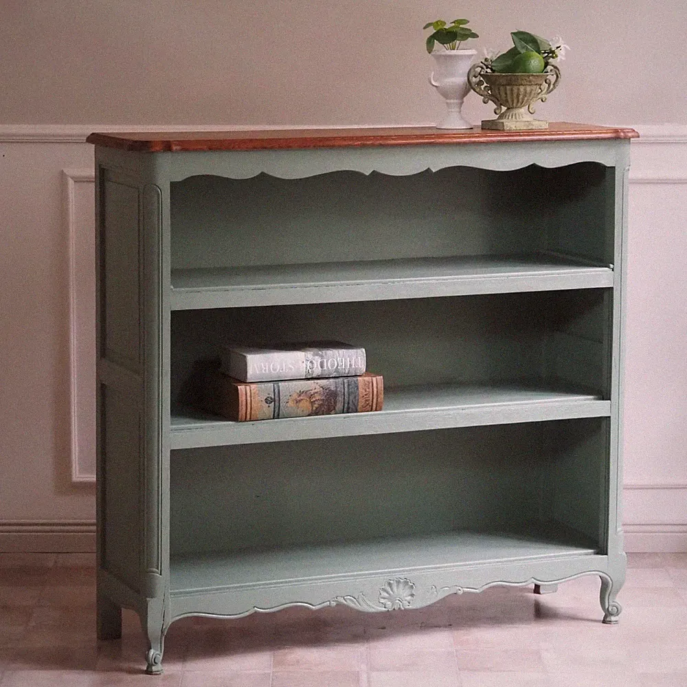 Bücherregal Louis XV Stil Eiche massiv um 1960 Landhaus Frankreich grün gefasst