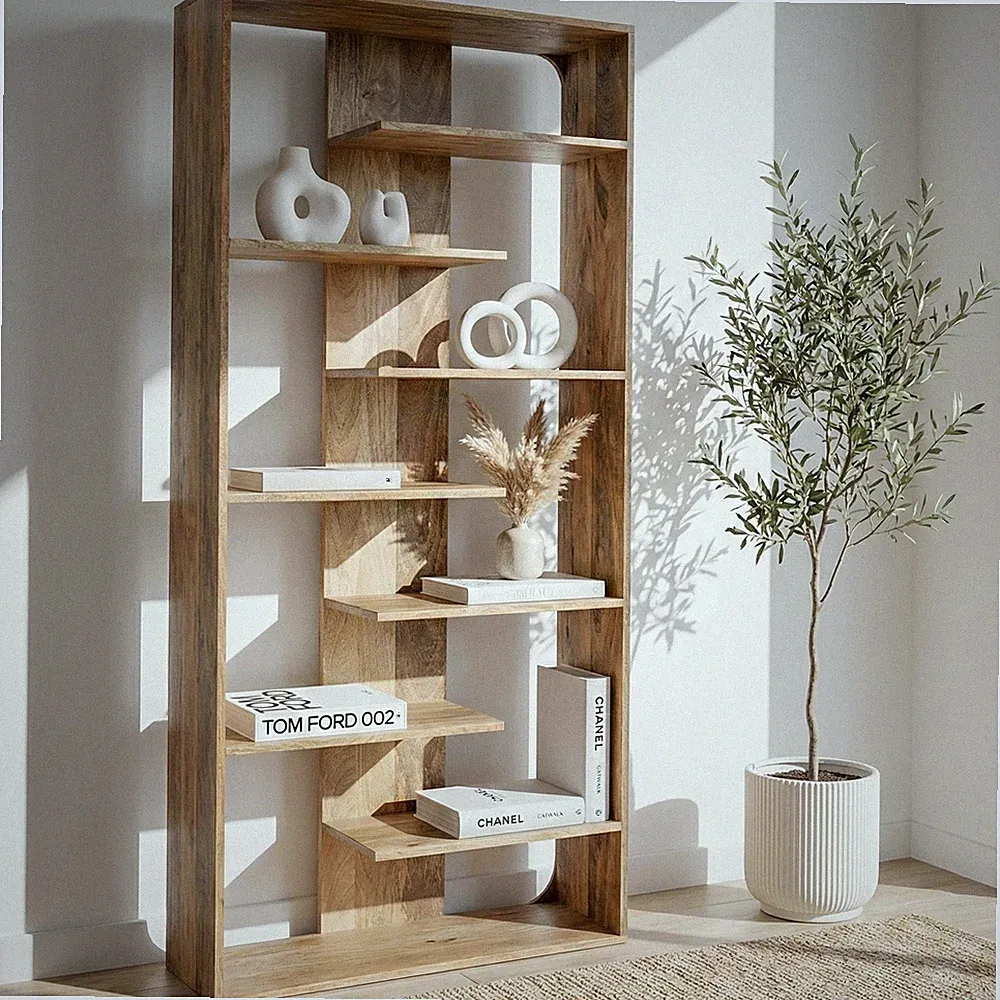 Bücherregal Massivholz Stauraumregal 200cm Wohnregal modern hoch Standregal