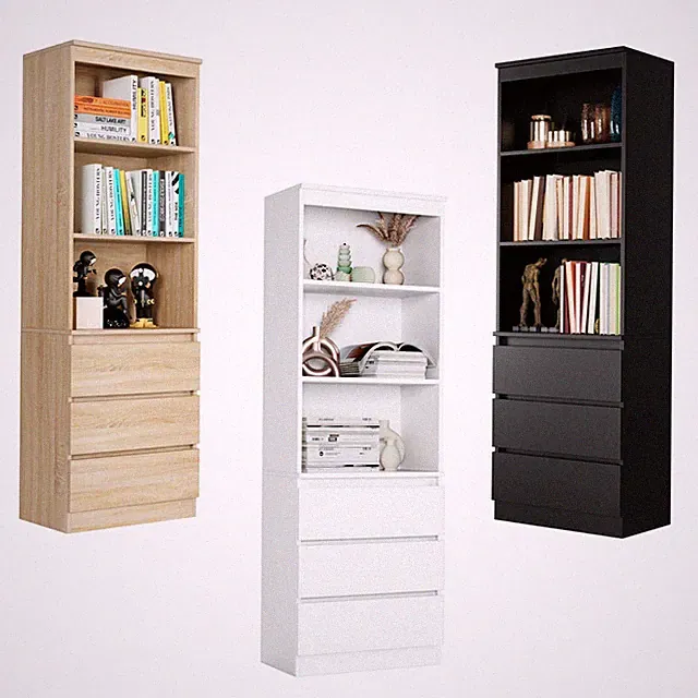Bücherregal mit 3 Schubladen 3 Fächern Hochschrank Bücherschrank 60x35x180cm