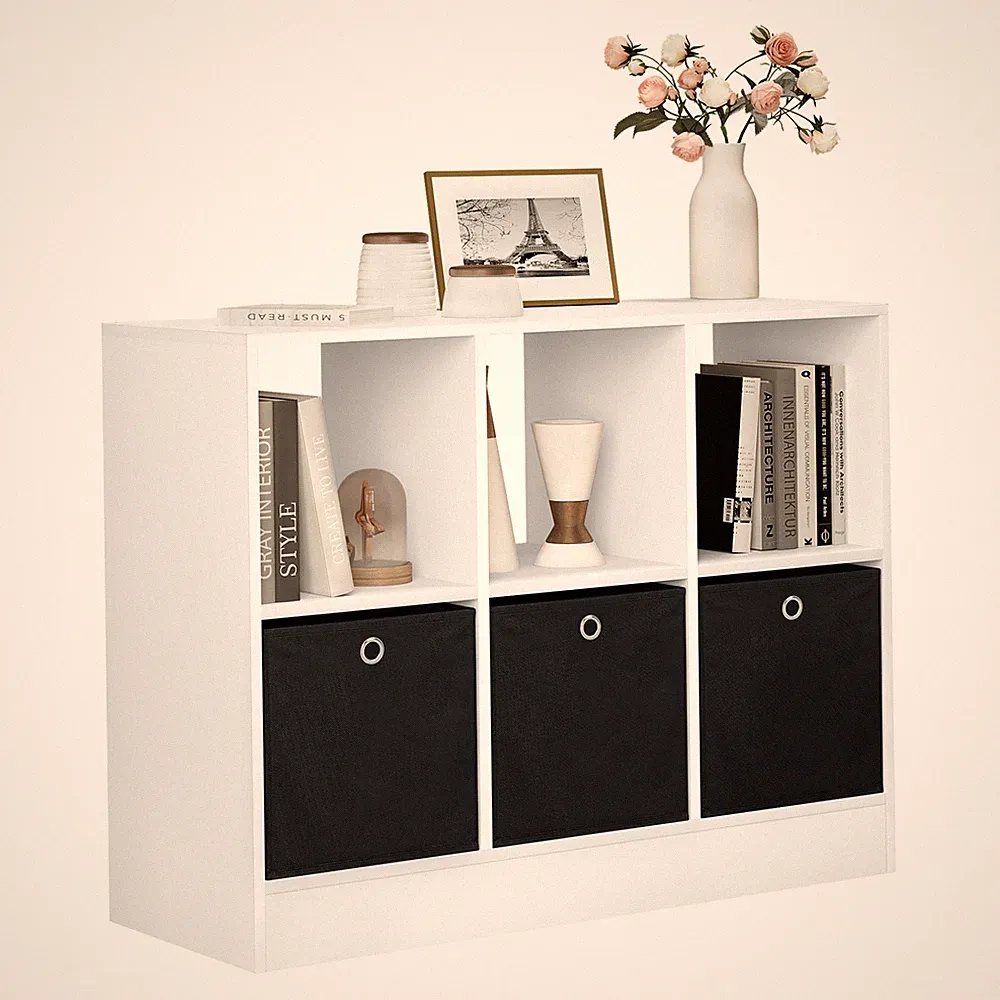 Bücherregal mit 3 Schubladen Standregal mit 6 Fächern Würfelregal SK033ws