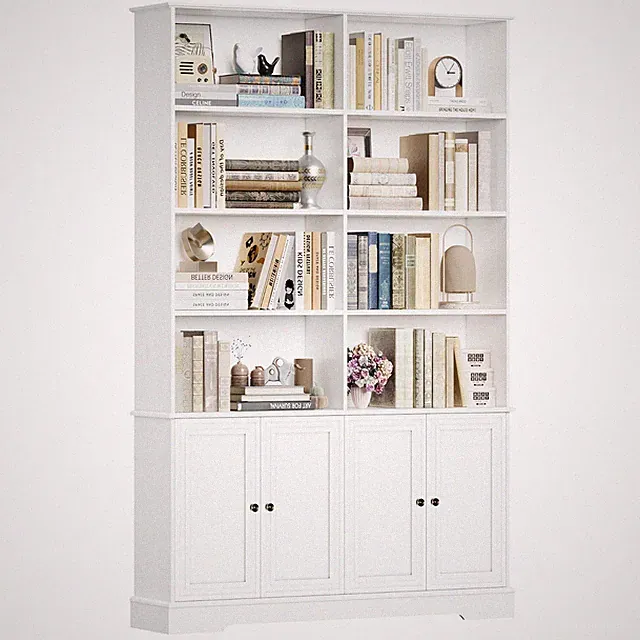 Bücherregal mit 4 Türen und Fächern, Vitrinenschrank aus Holz, 185x120x27cm