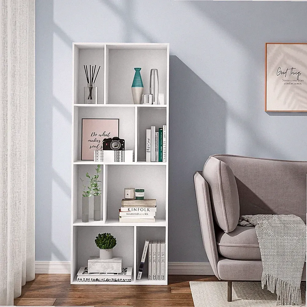Bücherregal mit 8 Fächern Bücherschrank Aufbewahrungsregal Standregal für Büro