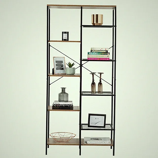 Bücherregal mit 9 Ebenen Aufbewahrung Mid Oak Style mit industriellen Details 1700 mm H x 790 mm B