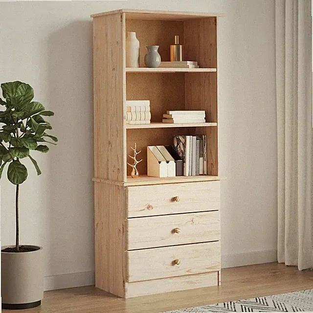 Bücherregal mit Schubladen ALTA 60x35x142 cm Massivholz Kiefer Wohnzimmer neu