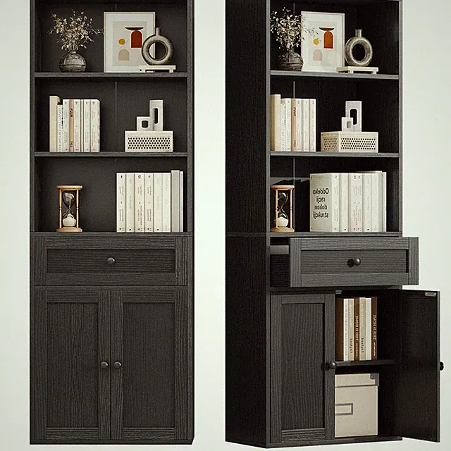 Bücherregal mit Tür Schublade, Standregal 5 Ebenen 164cm Schwarz