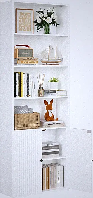 Bücherregal mit Türen 6 Ebenen 180 cm Hoch Holz Weiß