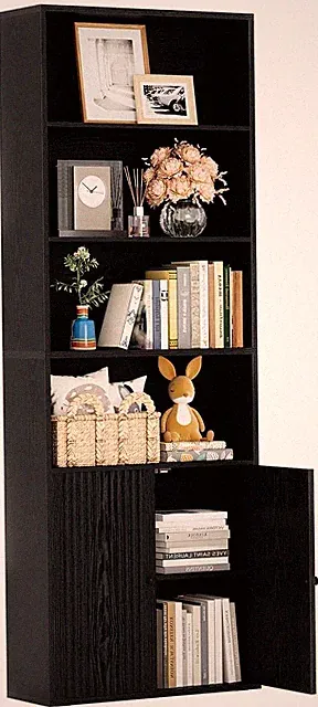 Bücherregal mit Türen 6 Ebenen Holz Schwarz 180x60