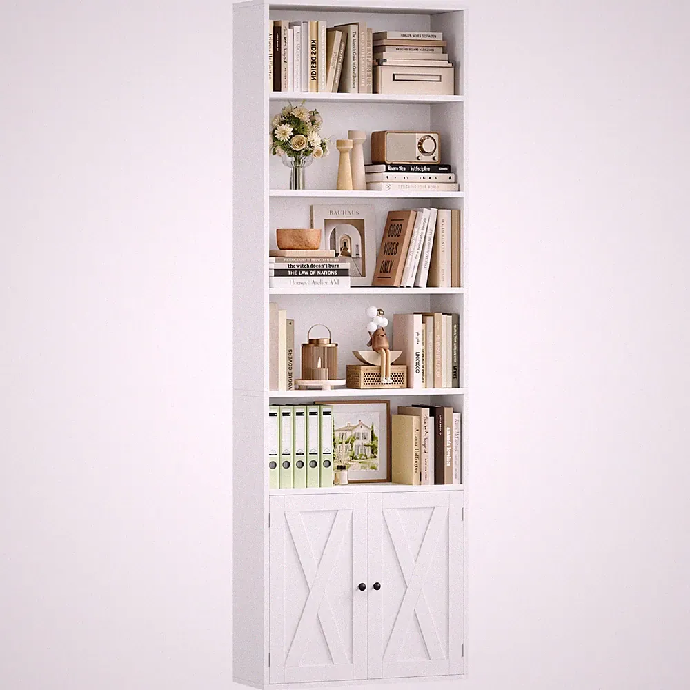 Bücherregal mit Türen 7 Ebenen Bücherschrank Standregal Regal Groß 60x23.5x209cm