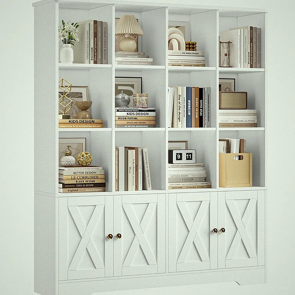 Bücherregal mit Türen Bücherschrank mit Fächern Regal mit Türen 144,8x29,8x121cm