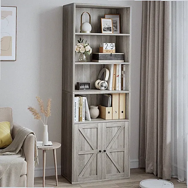 Bücherregal mit Türen, industrielles Bücherregal 181 cm hoch für Schlafzimmer