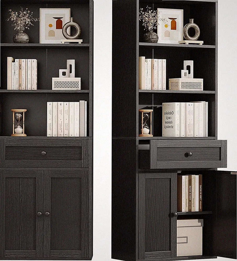 Bücherregal mit Türen Schrank 5 Ebenen Stehendes Regal Schub