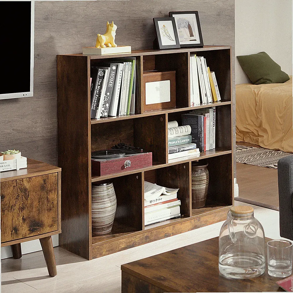 Bücherregal Raumteiler 8 Fächer Standregal Aktenregal Holz Retro VASAGLE LBC52BX