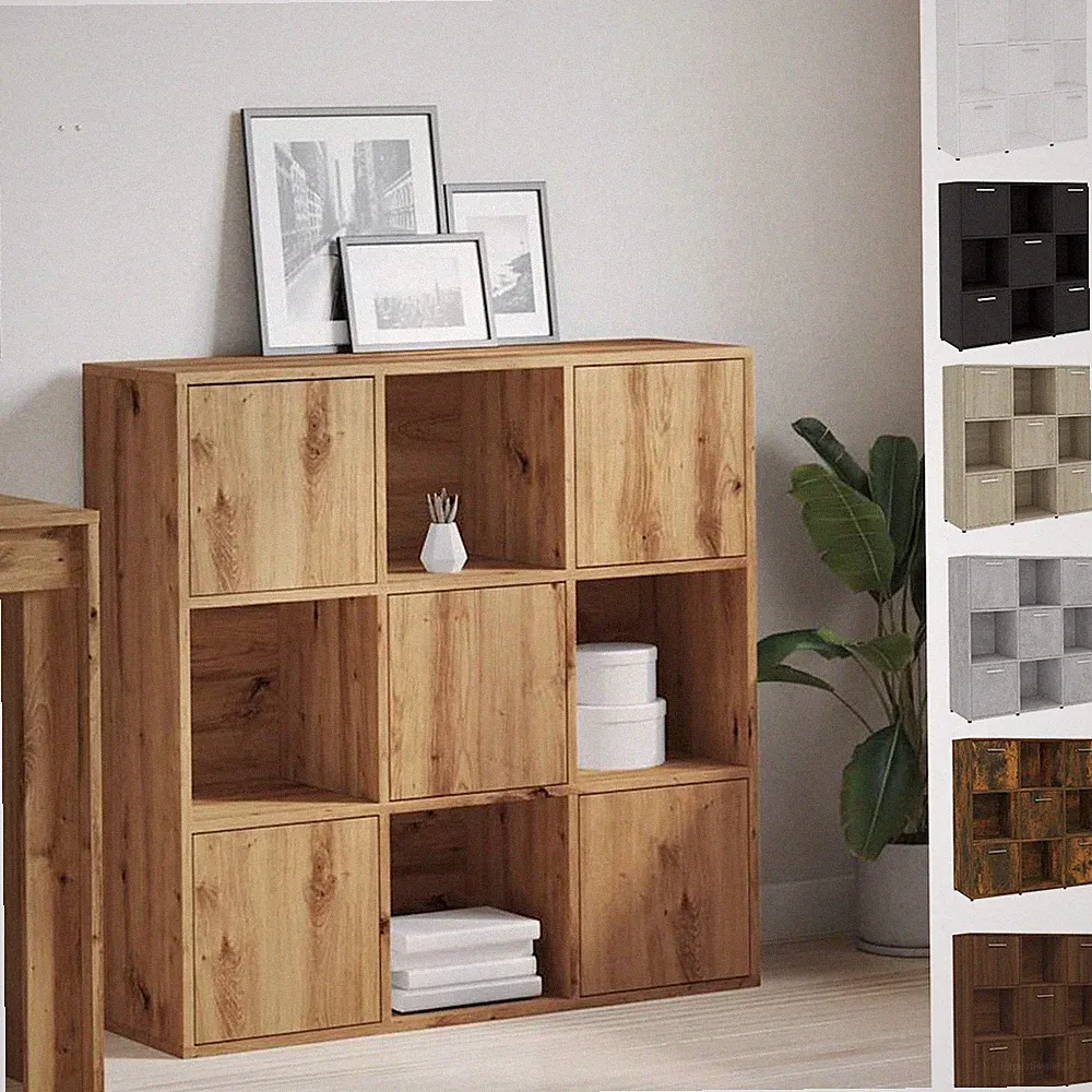 Bücherregal Raumteiler mit 9 Fächern 5 Türen Wandregal Büroregal 90x30x90cm
