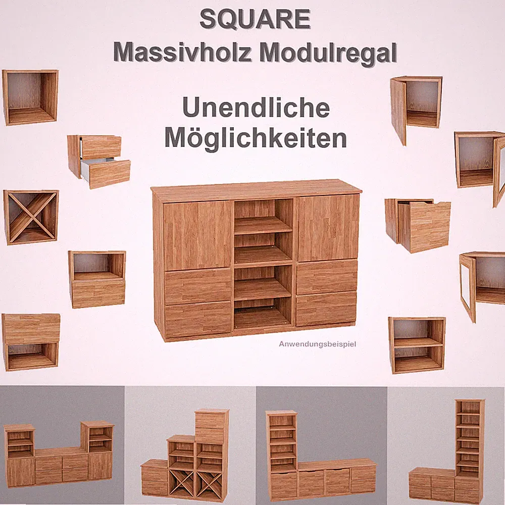 Bücherregal Regalsystem SQUARE KERNBUCHE Massivholzmöbel Würfelregal