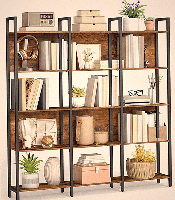 Bücherregal Standregal 5 Ebenen Stahlgestell Vintagebraun Tintenschwarz