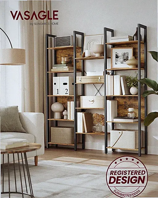 Bücherregal, Standregal mit 14 Ablagen, Regal mit Metallrahmen, für Wohnzimmer