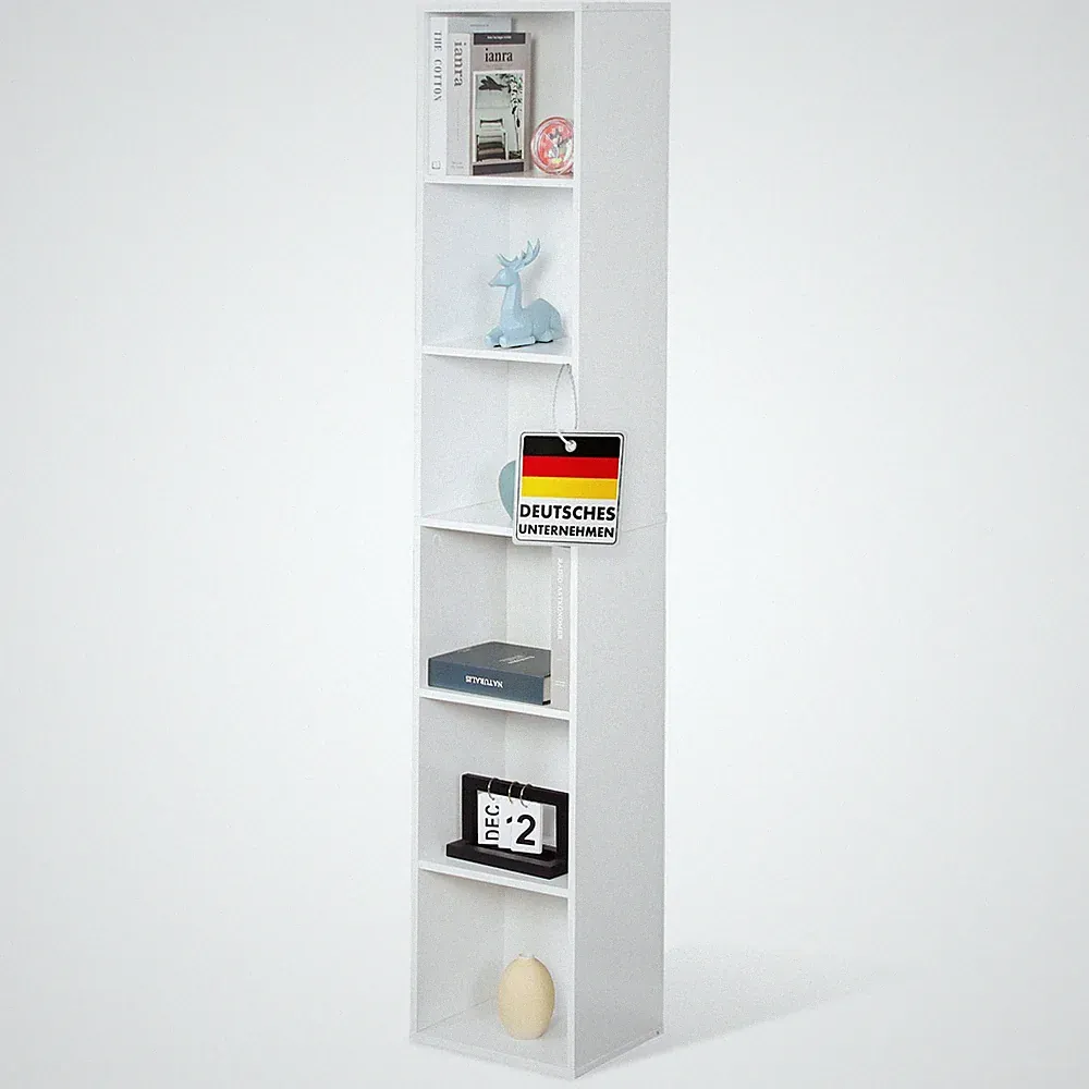 Bücherregal Standregal mit 6 offenen Ablagen, Weißes Regal 30cm breit, Delaware