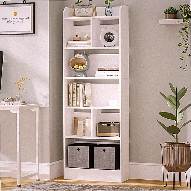 Bücherregal Weiß Minimalistisch Wohnzimmer Aufbewahrung Dekoration 6 Fächer 170