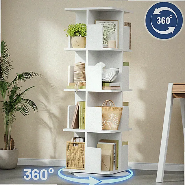 Bücherschrank 360° Drehregal Bücherregal offener mit 4-Ebene Standregal Modernes