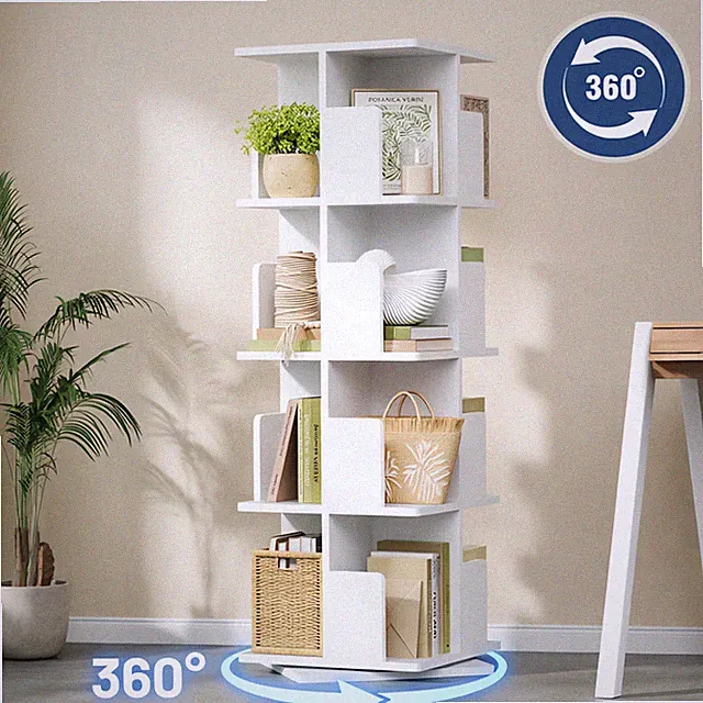 Bücherschrank 360° Drehregal Bücherregal offener mit 4-Ebene Standregal Modernes
