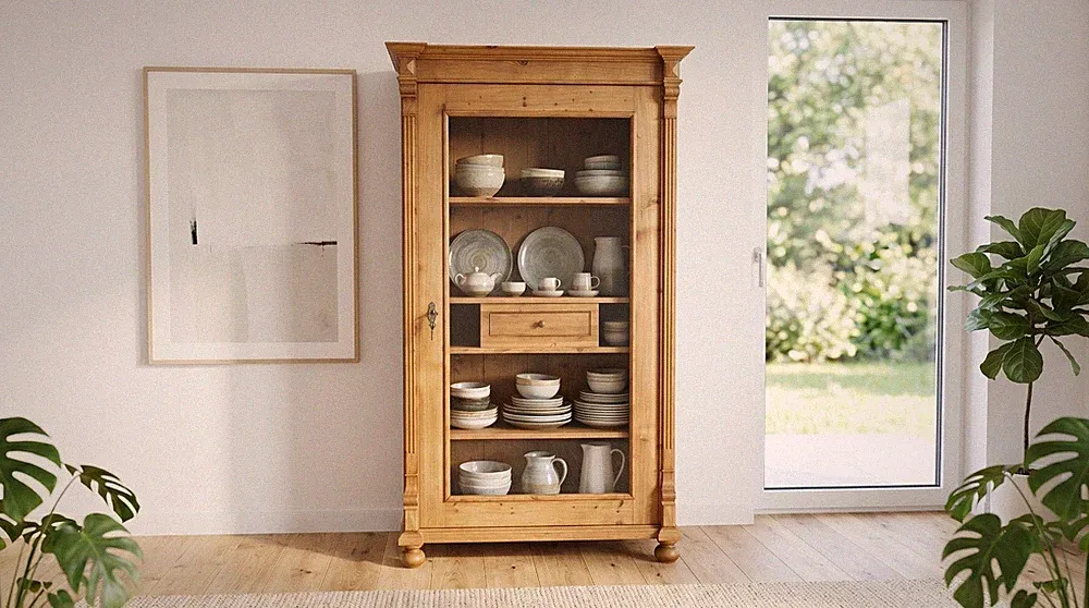 Büchervitrine, Glas-Schrank, Wäscheschrank, Geschirrschrank im Vintage Landhaus