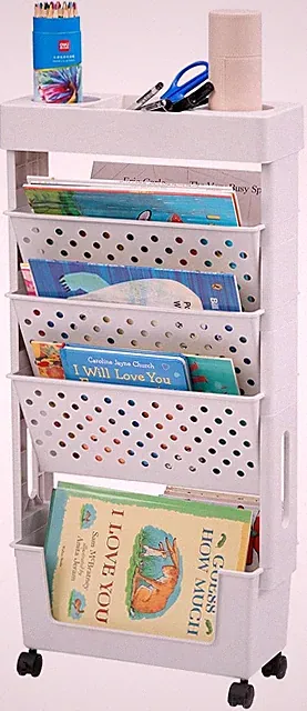 Bücherwagen Klein Bücherregal mit Rollen Bastelwagen Rollwagen Schmal A