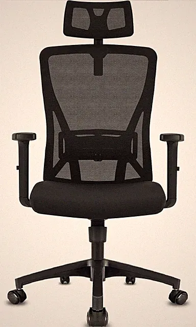 Büro-Drehstuhl Mesh mit Kopfstütze, Lordosenstütze, Wippf., 150 kg