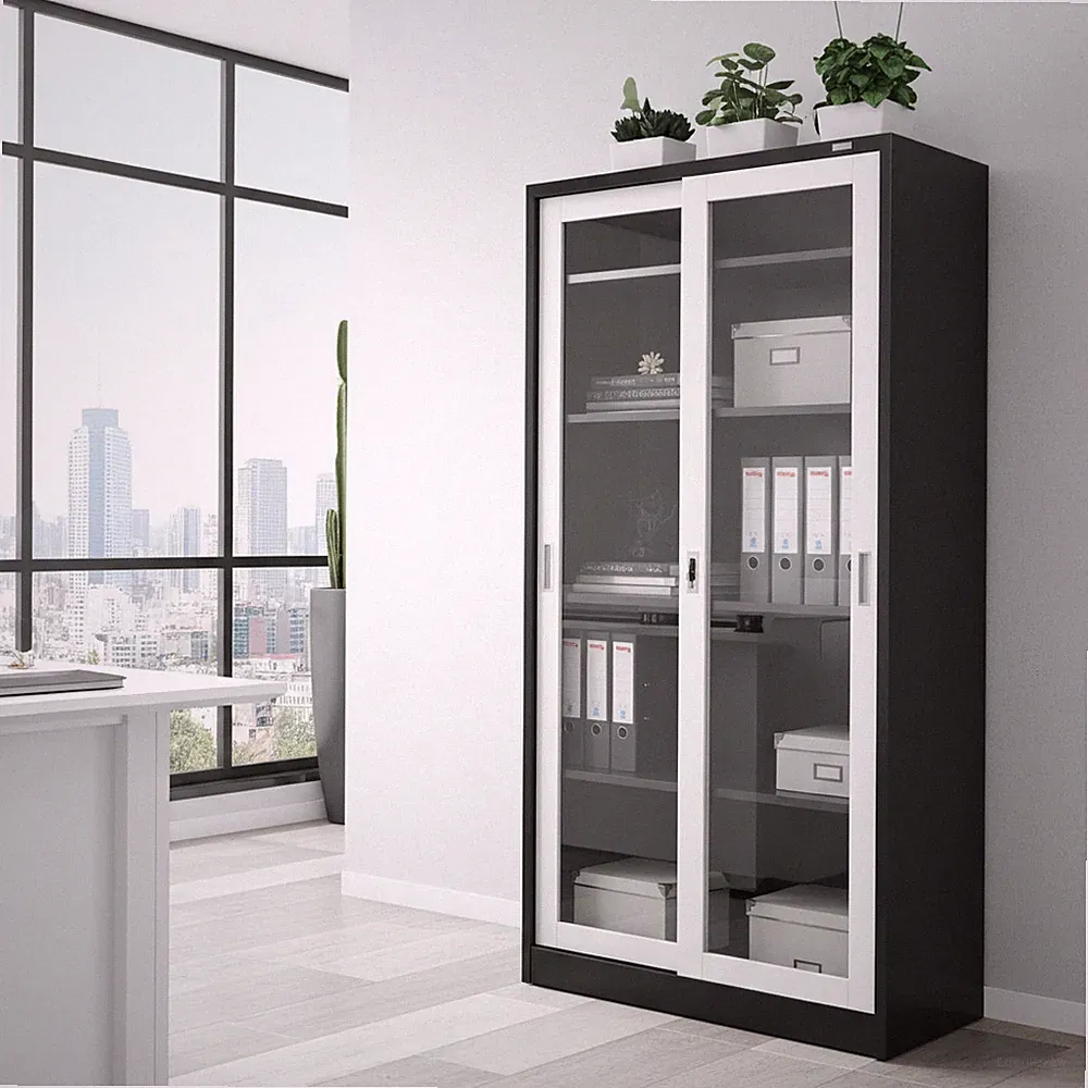 Büro Möbel Stahlschrank Petersburg dunkelgrau-weiß Glasfront Schrank Glas Lager