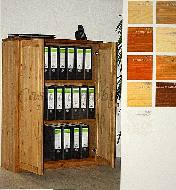 Büroschrank 89x123x33cm Kiefer massiv Aktenschrank Wäscheschrank Ordnerschrank