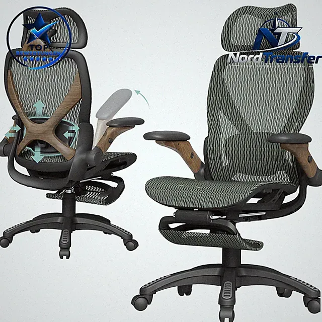Bürostuhl Ergonomisch Mesh Hohe Rückenlehne mit Fußstütze Schwarz