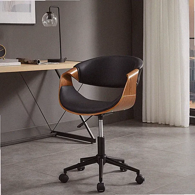 Bürostuhl ORGANIC - schwarz braun - Kunstleder Walnuss - höhenverstellbar Retro