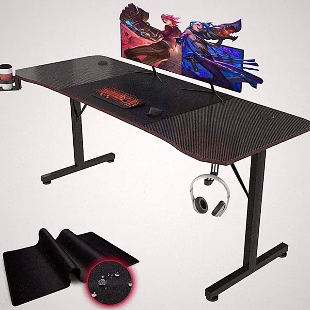 Bürotisch Schreibtisch Gaming Tisch Cupholder Mauspad Haken 160x60cm schwarz