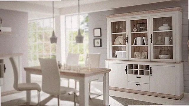 Buffet Florenz Vitrine Highboard Anrichte Esszimmerschrank in Oslo Pinie weiß