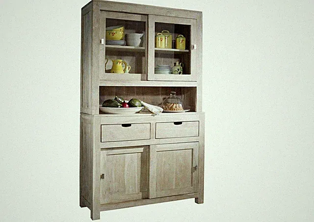Buffet modern Akazie Buffetschrank weiß Schrank Holz Vitrine Anrichte Massivholz