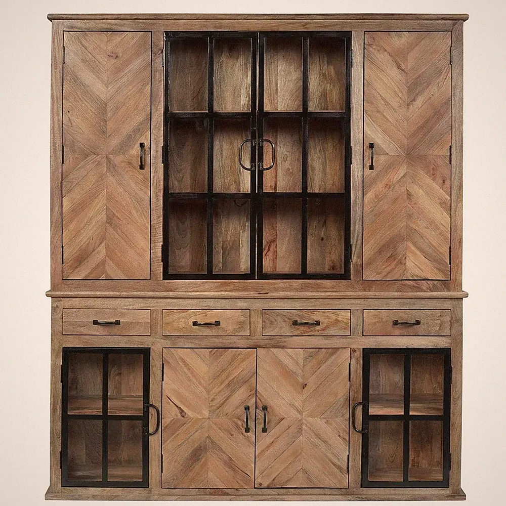 Buffetschrank Holz CHATEAU 180cm massiv rustikal Industrial Vitrine Design