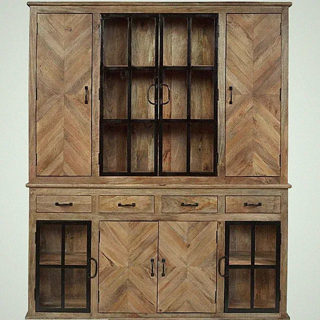 Buffetschrank Holz CHATEAU 180cm massiv rustikal Industrial Vitrine Design