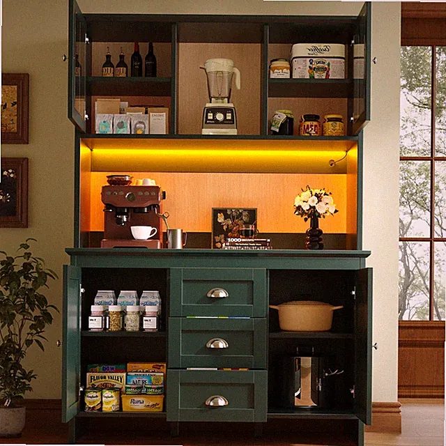 Buffetschrank Küchenschrank Hochschrank mit LED-Licht Glastüren 120*179 SideboaR