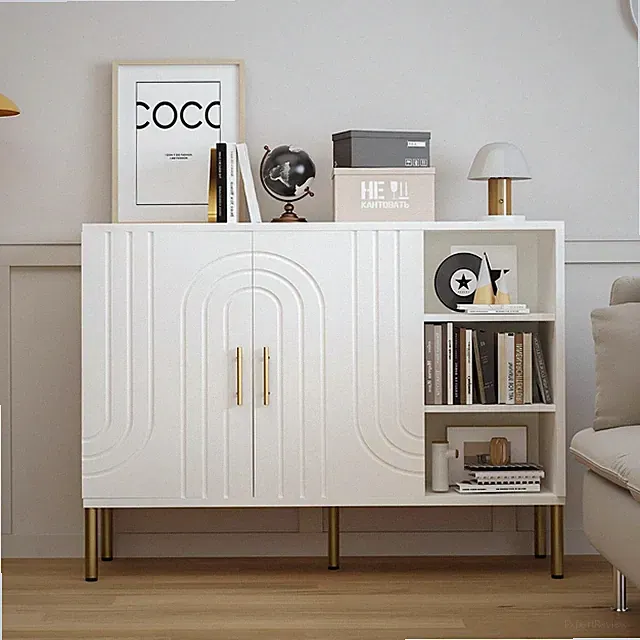 Buffetschrank mit 2 Türen 3 Fachböden Creme 110x35