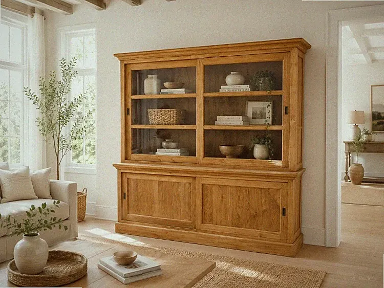 Buffetschrank Vitrinenschrank Küchenschrank aus massiv teakholz unbehandelt