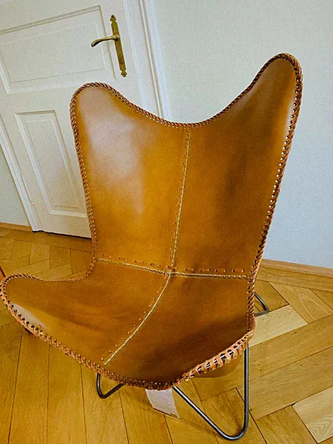 Butterfly Chair Premium Echtes Leder Retro Industrie Relaxsessel PLW 120