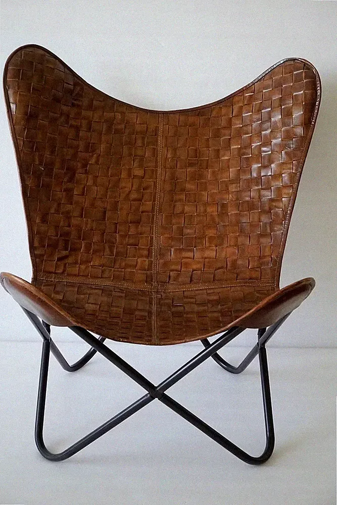 Butterfly Chair Sessel Strukturleder Klappbar Brown Art Deco Lounge