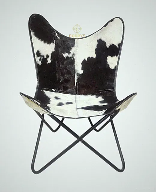 Butterfly Lounge Sessel Kunstdeko Eisenrahmen Echtleder Ziegenhaar PL2.78