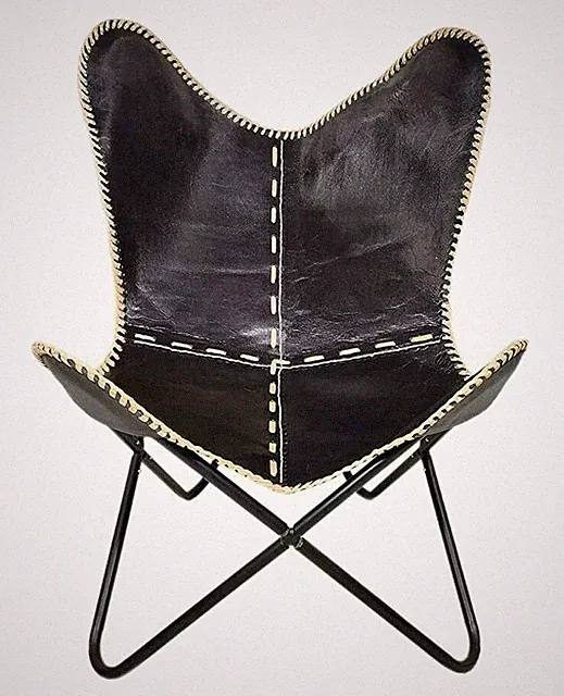 Butterfly Sessel Schwarz Leder Vintage Relax Armklappstuhl Lounge Modern