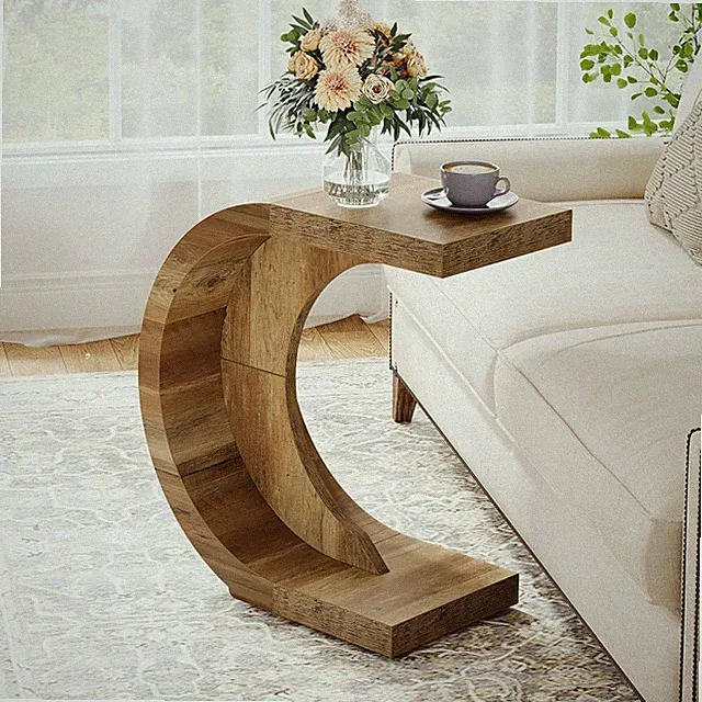 C-förmiger Beistelltisch, Schmaler Couchtisch für Wohnzimmer, 70 x 30 x 65 cm
