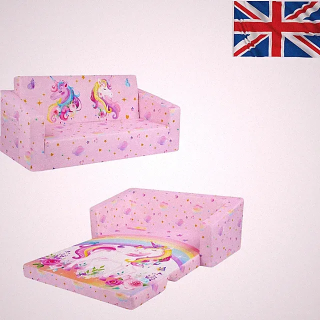 Cabrio Kinder Sofa Couch mit Stauraumtasche - Samt Einhorn Design