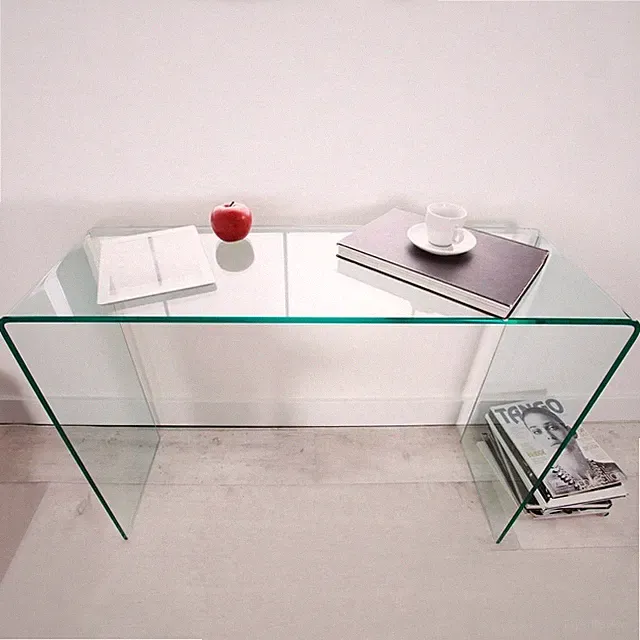 cagü: Design Glas-Schreibtisch MAYFAIR transparent aus einem Guss 100cm x 35cm