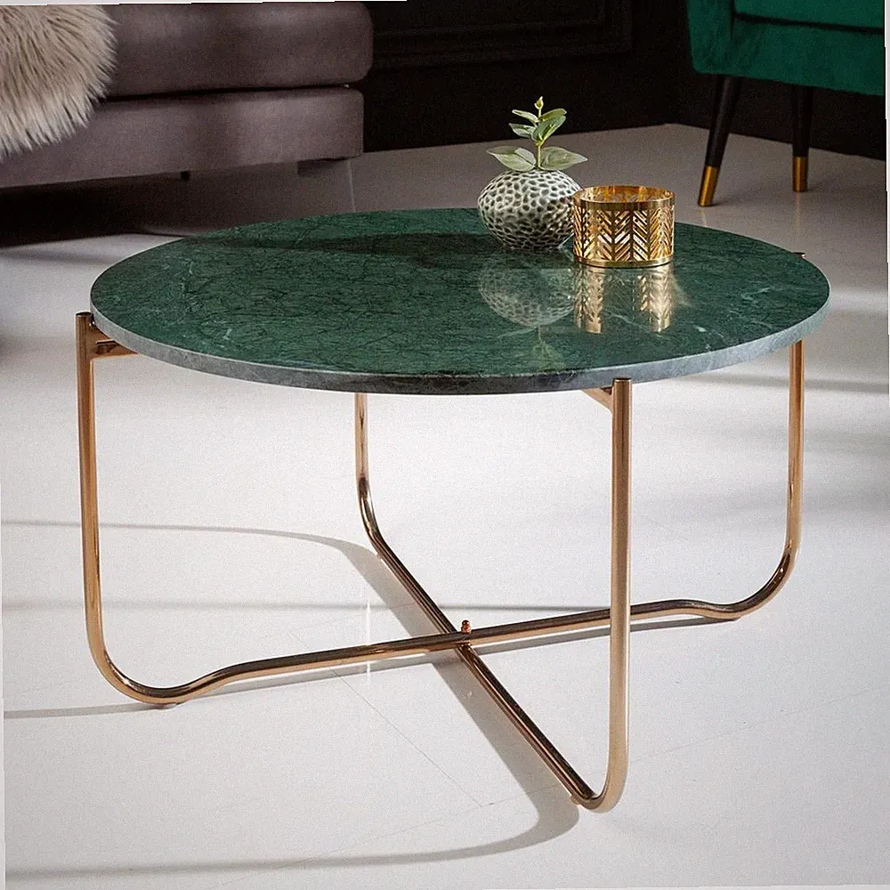 cagü: Design Unikat Couchtisch FLORENTIN Grün Marmor mit Gold Gestell 62cm