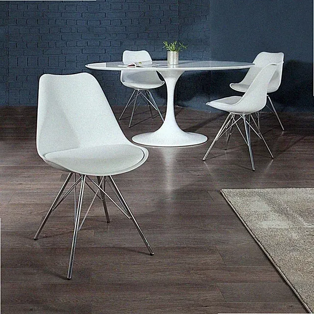 cagü: Retro Design Stuhl Küchenstuhl GÖTEBORG Weiß Chrom Skandinavischen Stil