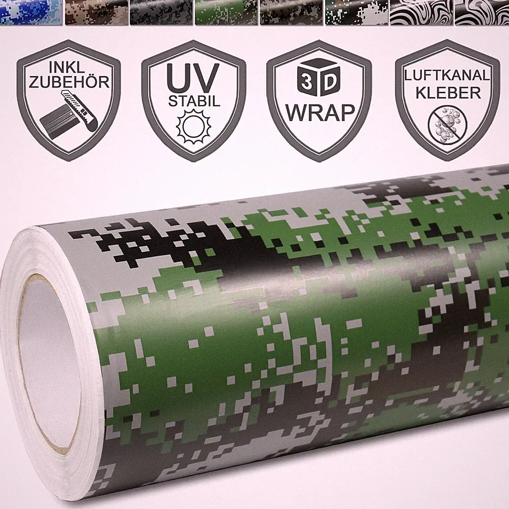 Camouflage Autofolie (10€/m²) Tarnfleck Digital Folie selbstklebend Blasenfrei