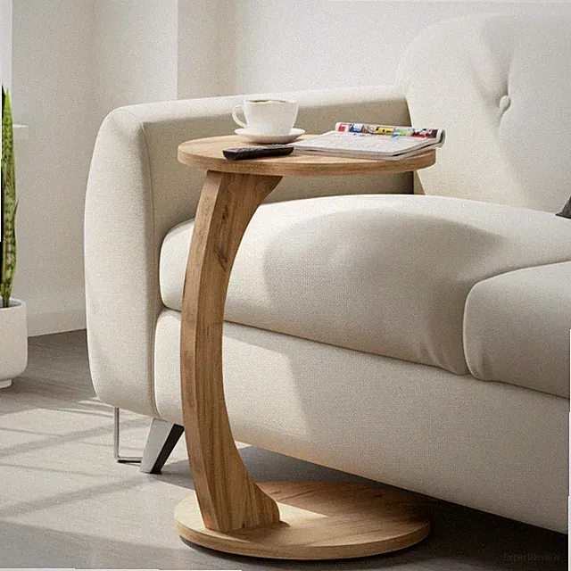 Carenza Home Beistelltisch C-Form Eiche mit Rollen, Sofatisch rund, 56x38 cm